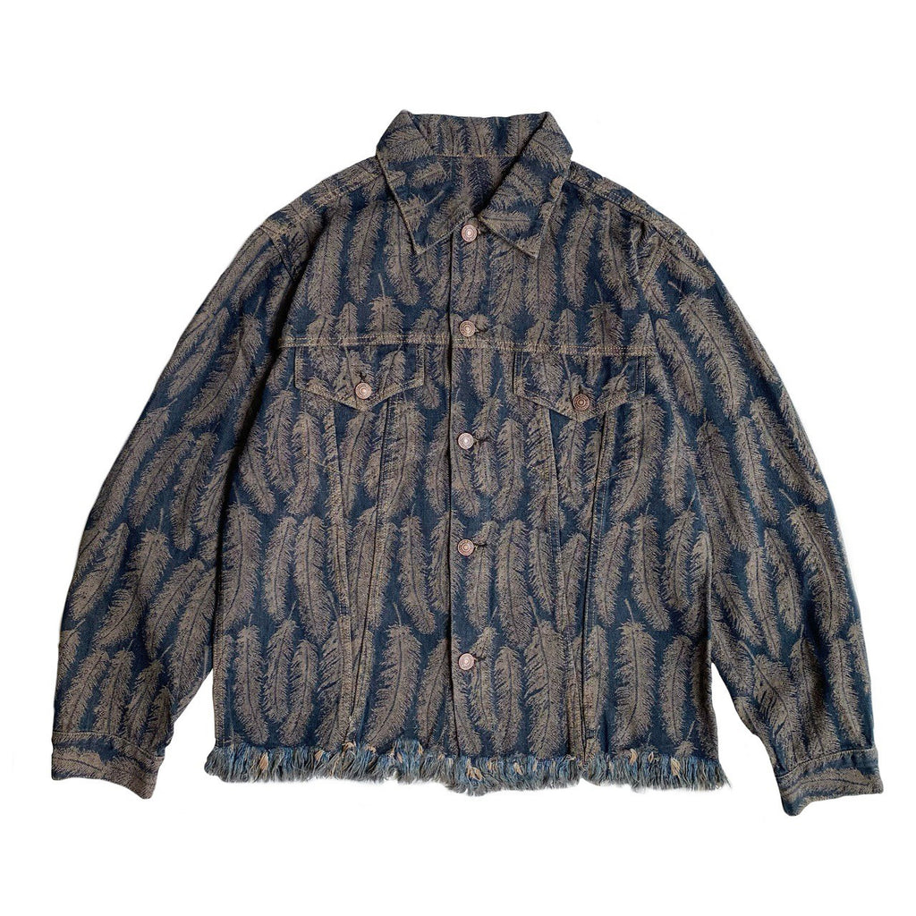 Japanese retro feather denim cardigan jacket, fashionable shirt
