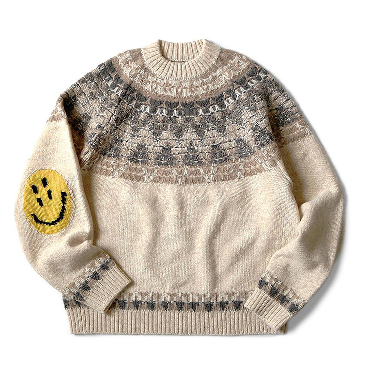 Japanese style retro smiley face sweater autumn and winter thick round neck sweater