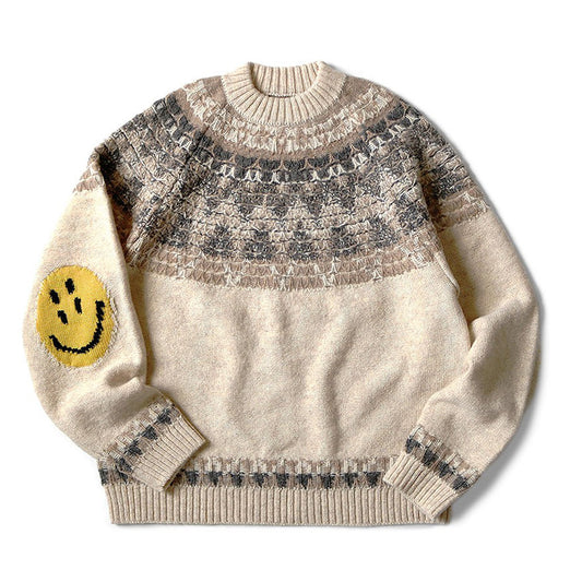KA08 Spot small crowd Japanese retro autumn and winter thick smiling face sweater round neck  sweater