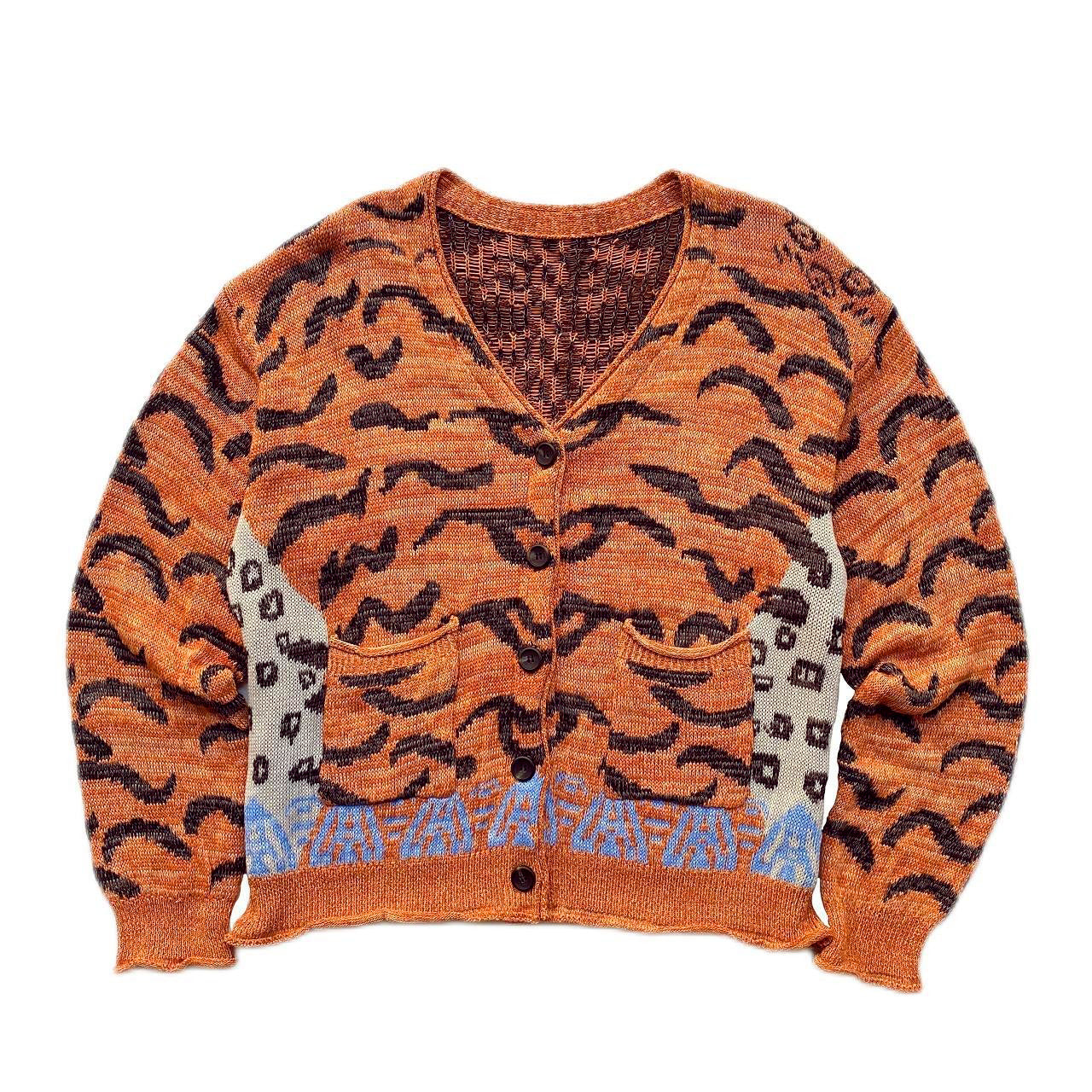 Japanese style niche tiger pattern retro knitted sweater cardigan jacket