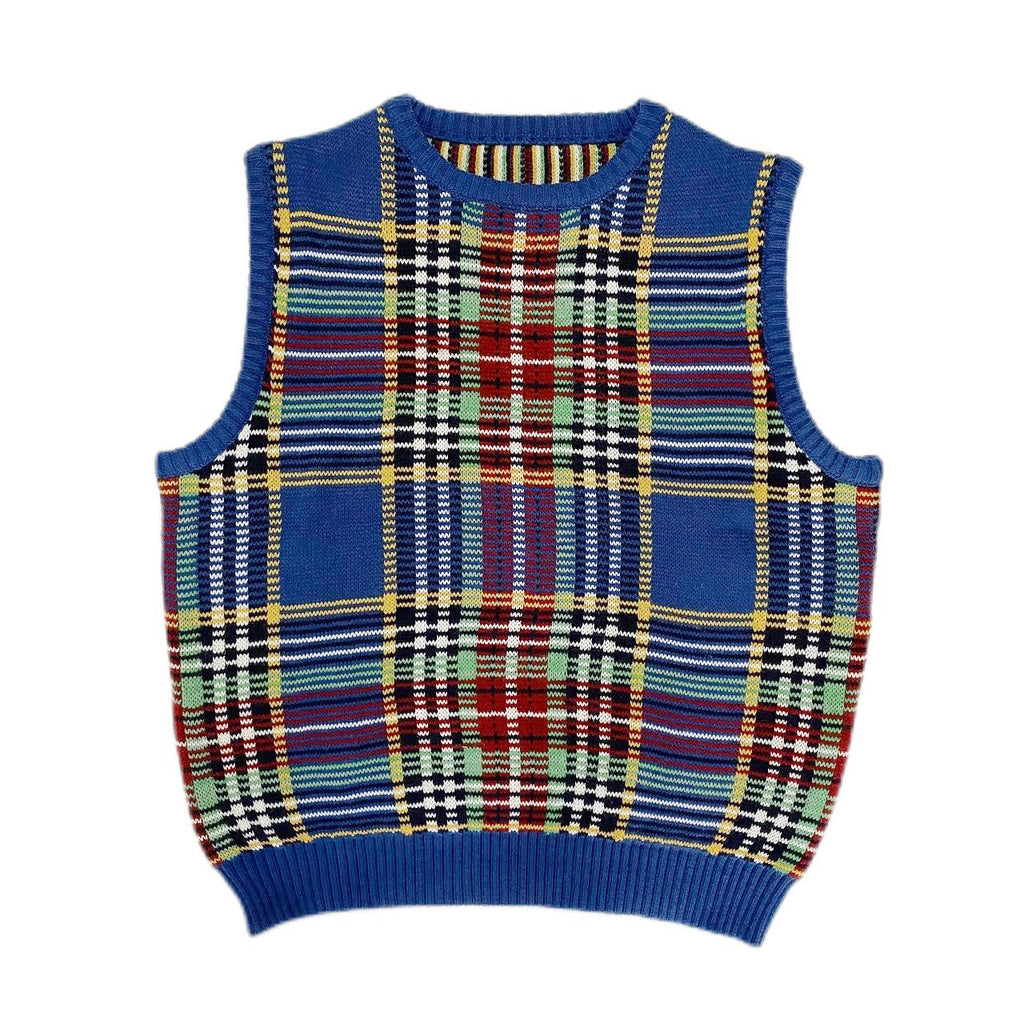 Japanese style retro plaid knitted sweater vest
