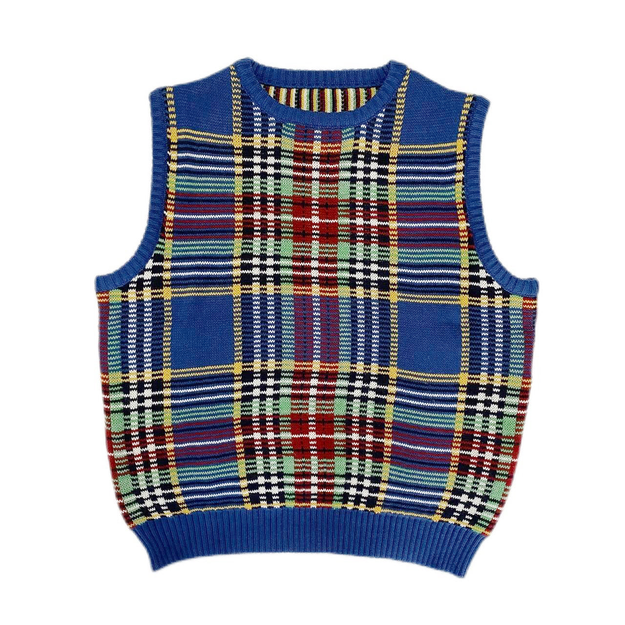 Japanese style retro plaid knitted sweater vest