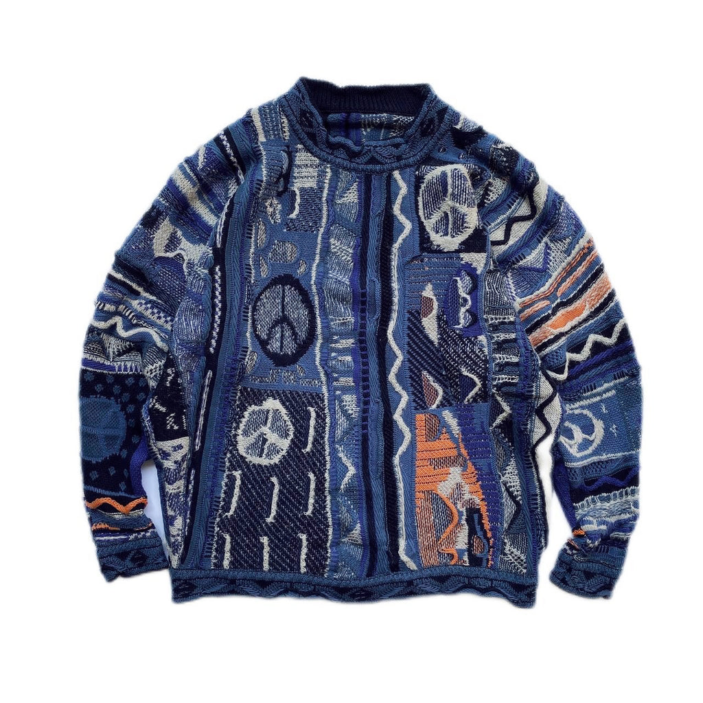 Japanese style anti-war retro couple heavy round neck pullover knitted sweater