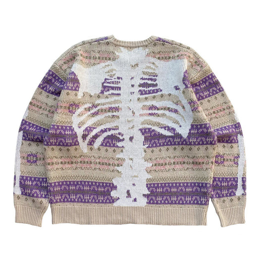 KA32 In stock, Japanese retro bone rib stripe knitted sweater pullover purple