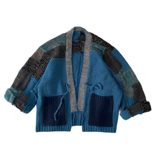 Spot Japanese retro blue patch knitted sweater Taoist robe