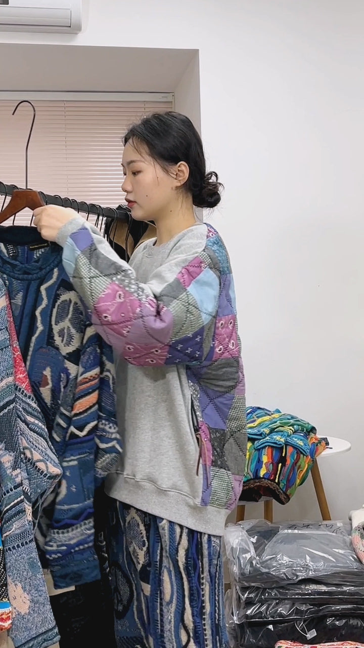 Japanese style anti-war retro couple heavy round neck pullover knitted sweater